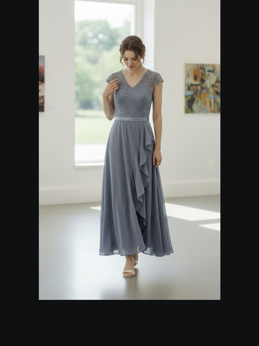 CB Bonlivedress Dusty Blue Beaded Chiffon Gown |Wedding, Mother of the Bride | M